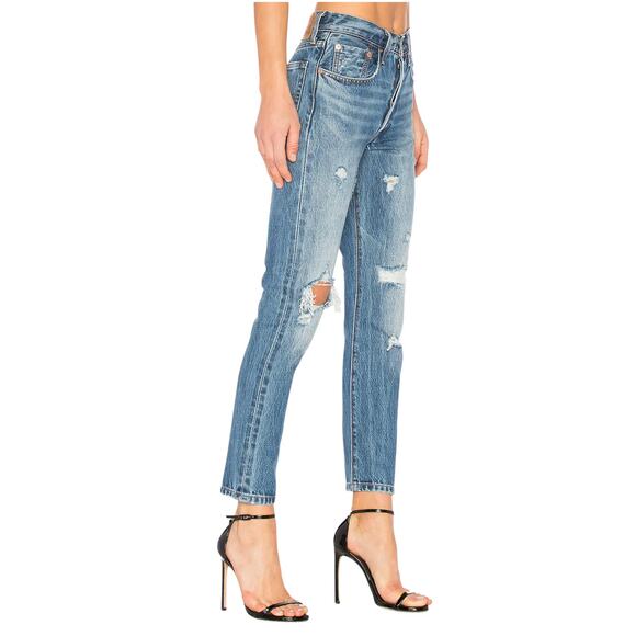 Levi's Pacific Ocean Blue Distressed High Rise 501 Skinny Jeans - Picture 2 of 12